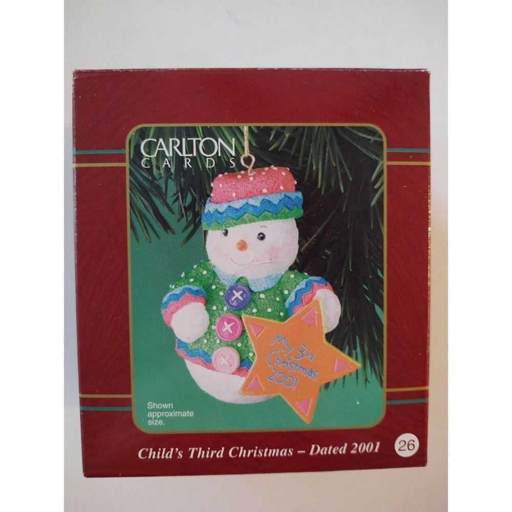 2001 Carlton Cards Child's Third Christmas Ornament Snowman with Star 26